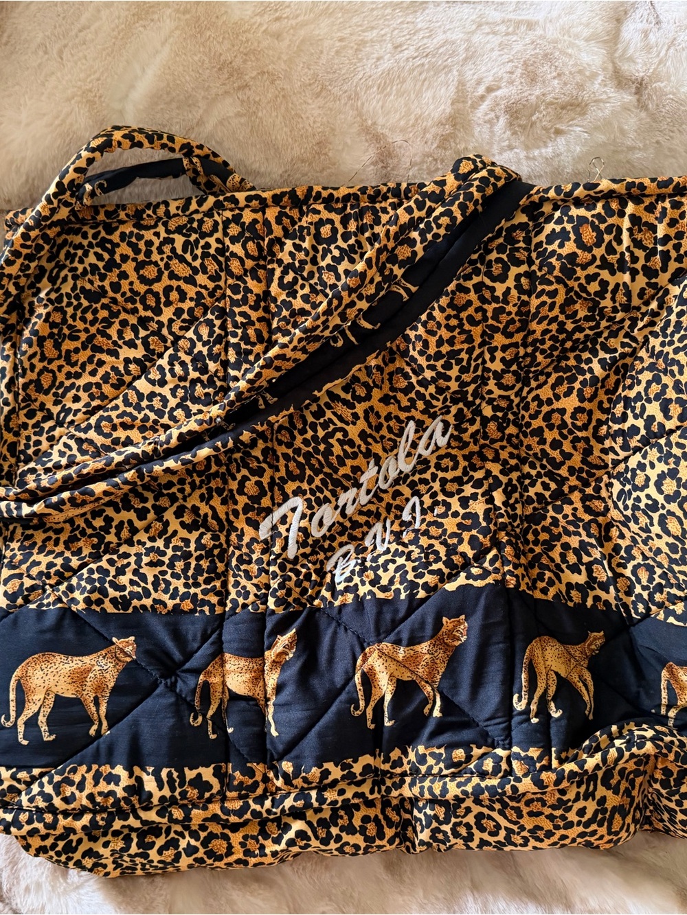 Leopard Print Quilted Tote Bag w/attached toiletry bag & scrunchie